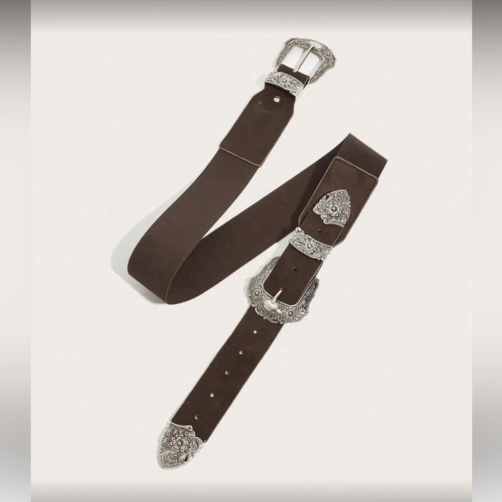Elegant Brown Belt with Silver Buckles